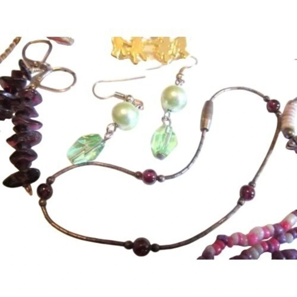 Long Multi-Strand Bead Necklace*Amethyst*Pins*24Pcs Vintage Mod Jewelry Lot*A213